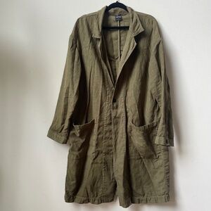 Esby Apparel Baronne Linen Duster, olive green khaki brown size L